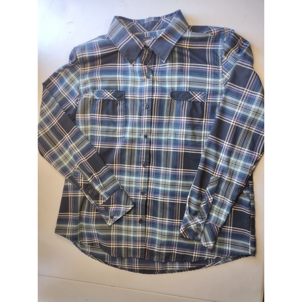 Ascend Plaid Long Sleeve Button Up Shirt Blue Green Purple Women's XL